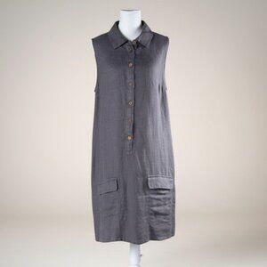 Uncle Frank Gray 100% Linen Sleeveless Shift Dress Pockets Medium